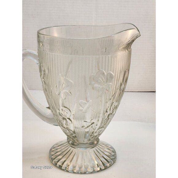 Vintage Jeanette Iris & Herringbone Clear Carnival Depression Glass 9" Pitcher F - Picture 1 of 10